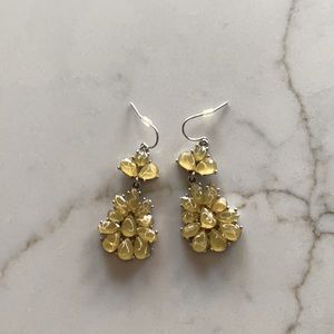 Chandelier earrings with a silver back and yellow stones.